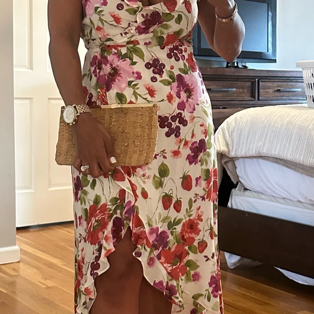 Abercrombie & Fitch Pink and Red Asymmetrical Ruffled Wrap Dress